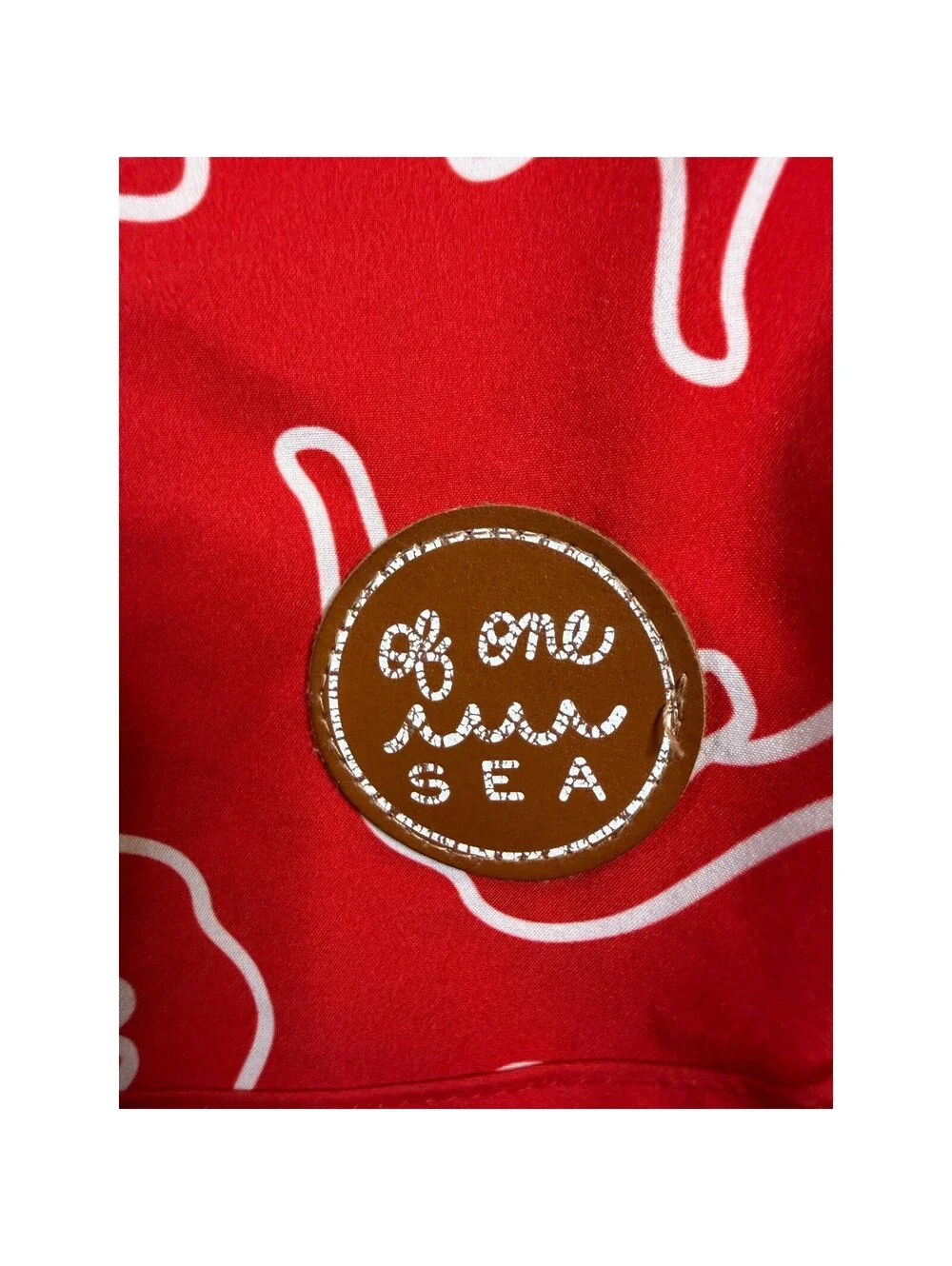Of One Sea Mens Red Shaka Print Board Shorts Recycled Ocean Plastic Size 34